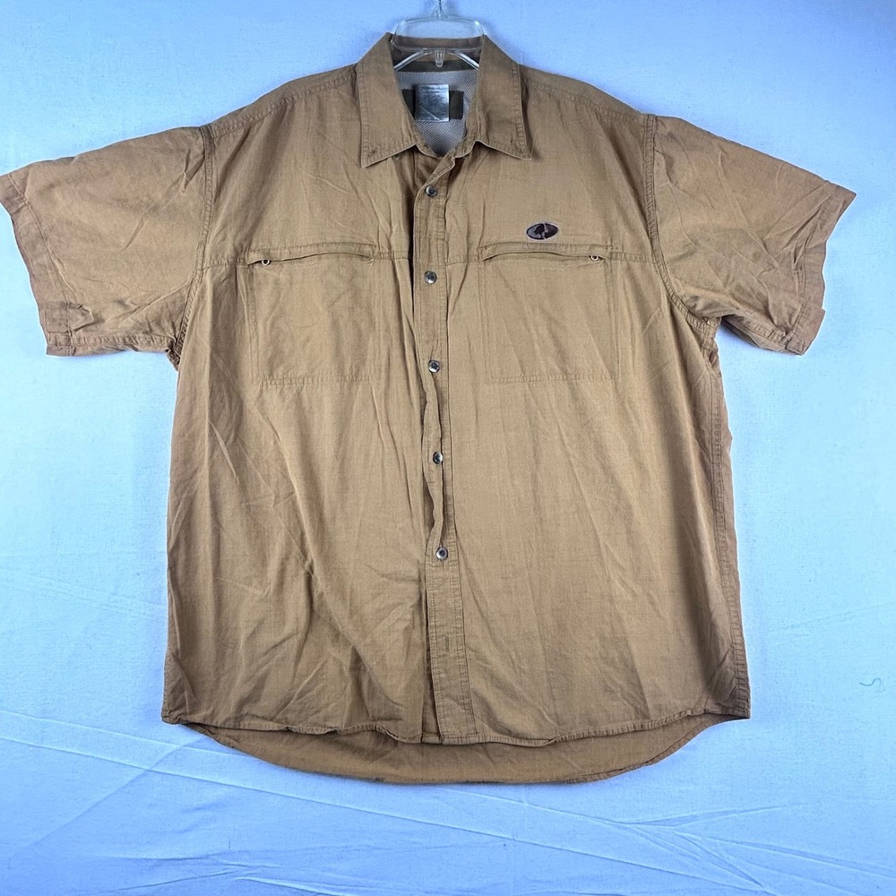 Mossy Oak Apparel Mens XL High Watermark Shirt Short Sleeve Vented Tan Mustard